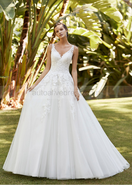 Ivory Lace Tulle Corset Back Elegant Wedding Dress Ivory Lace Tulle Corset Back Elegant Wedding Dress